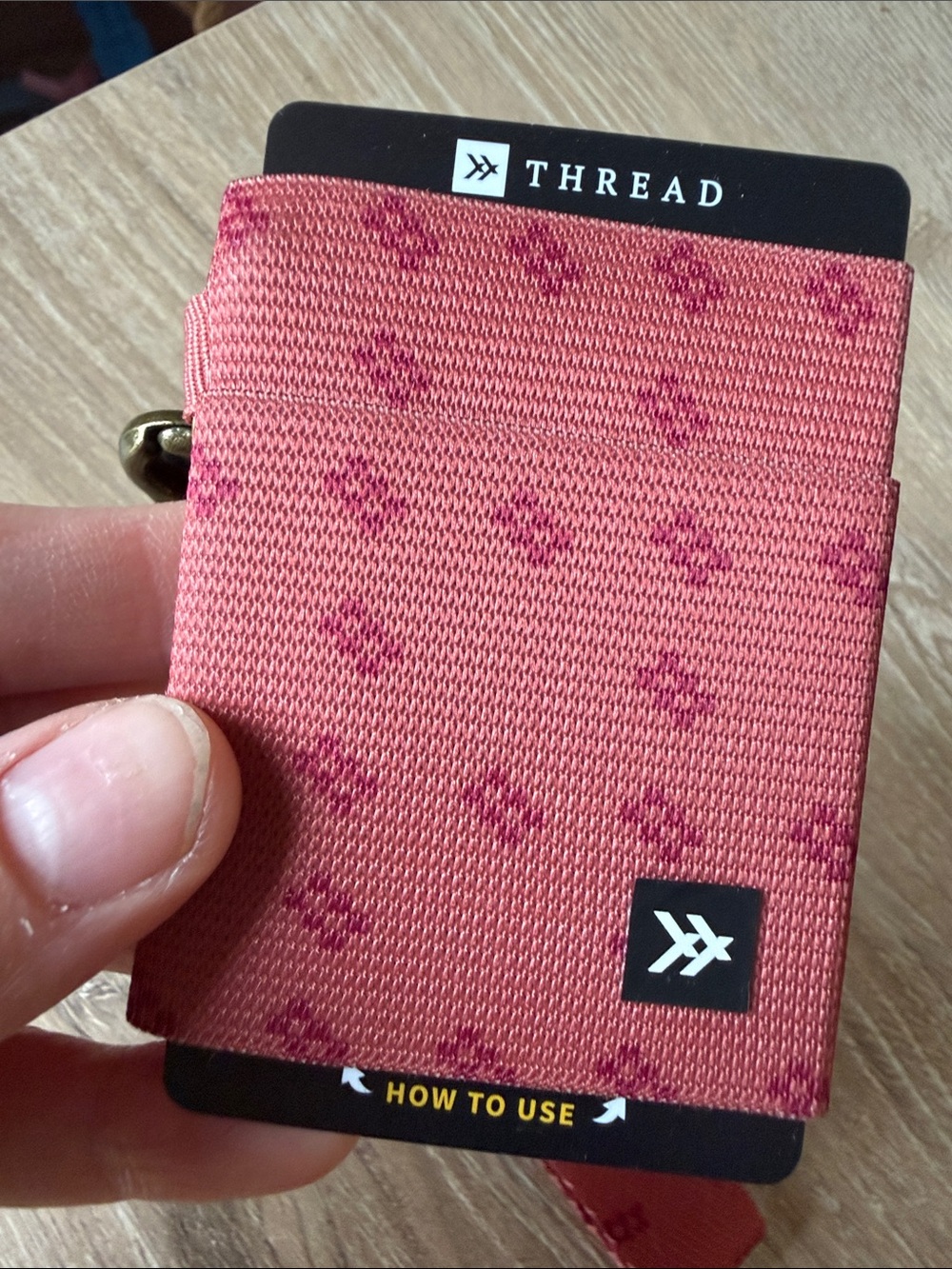 Thread Elastic Card Wallet with Wrist Strap - Salmon Color NWOT